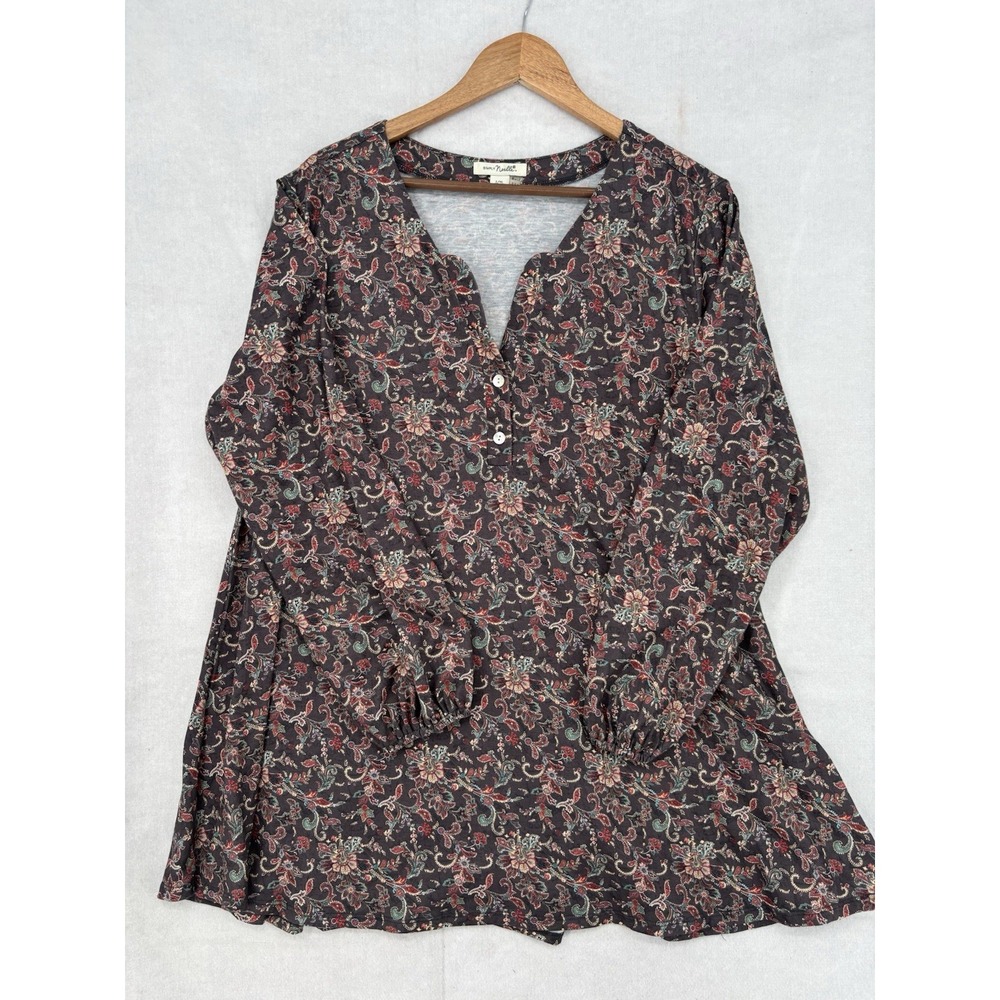 Simply Noelle Floral Peasant Blouse  L/SL Women's L/XL Boho Button Front Hippie